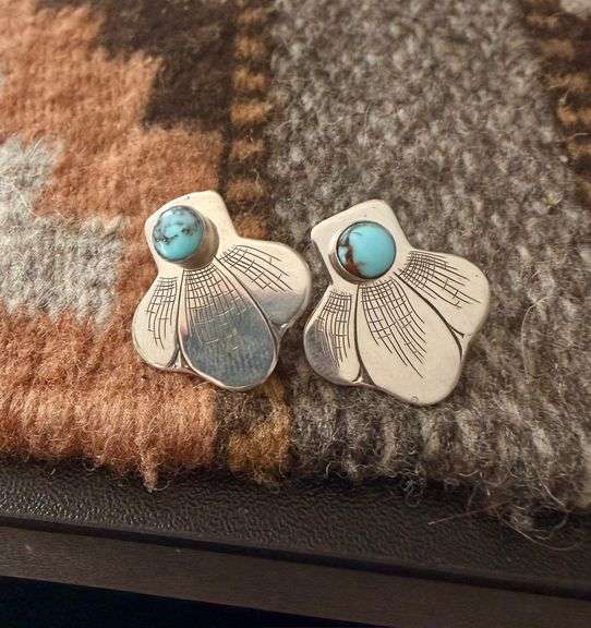 Floral Engraved Turquoise Studs