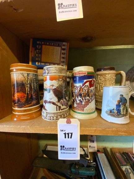 Beer Steins, Miller, Budweiser, Memorial Stadium, Norman Rockwell Coffee Mug