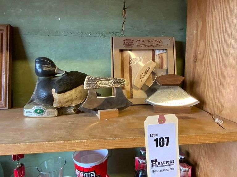 Alaska Ulu Knives, Chopping Bowl, Ducks Unlimited Jim Beam Decanter