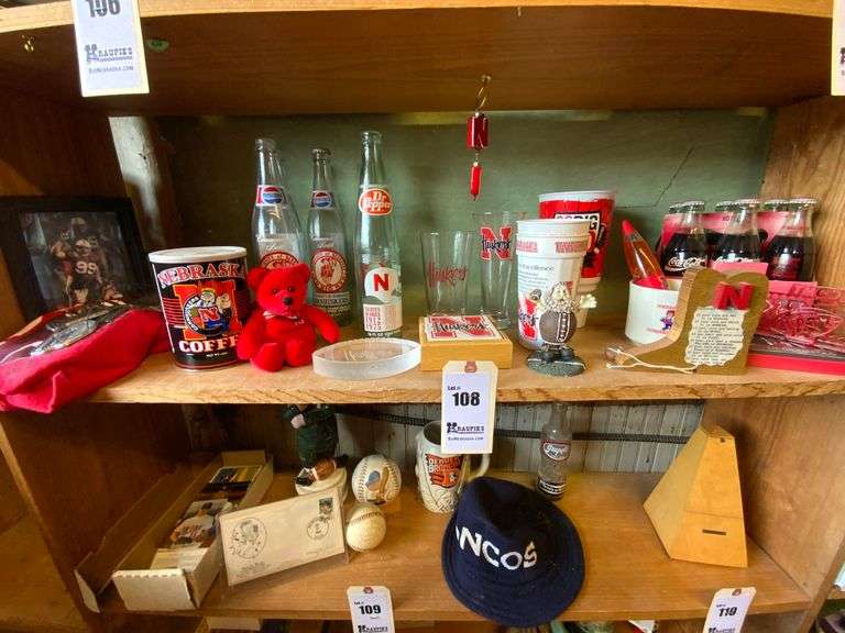 Nebraska Memorabilia, Coke Bottles, Coffee Can, Coasters, Cups, T-Shirts, Glasses & More