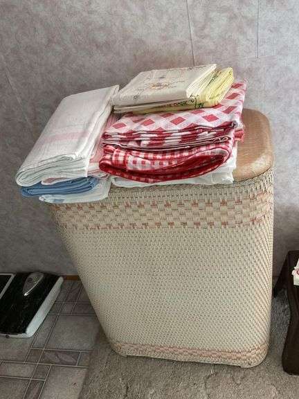 Bathroom hamper, table cloths , etc. - Legacy Auction Company