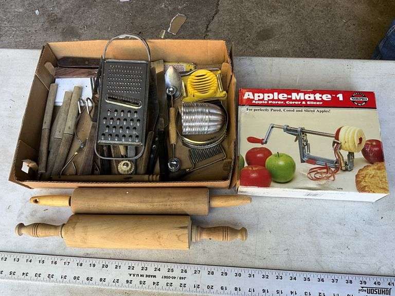 Apple peeler, rolling pins, kitchen utensils Legacy Auction Company