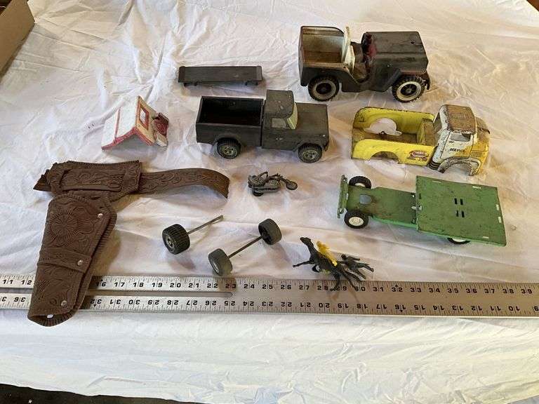 Metal trucks, figurines etc.