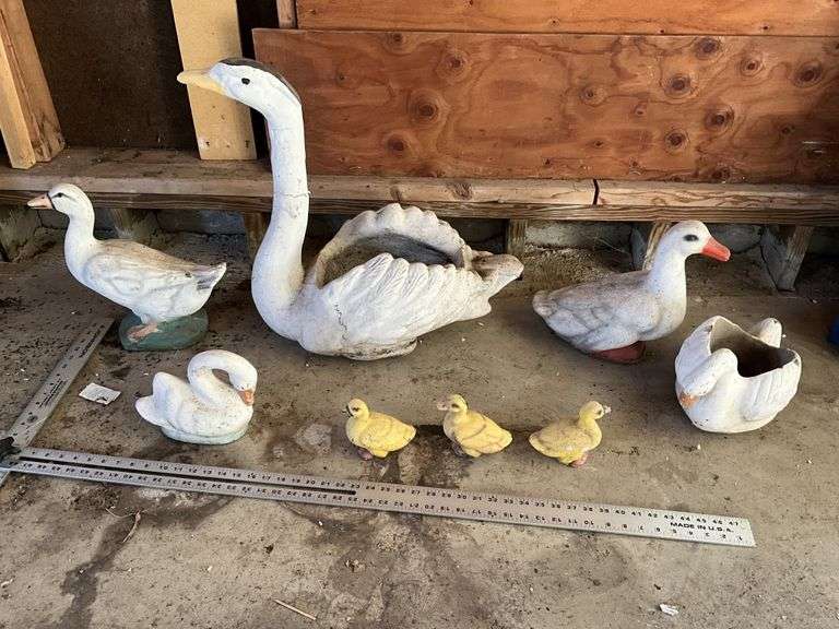 Concrete geese and ducks