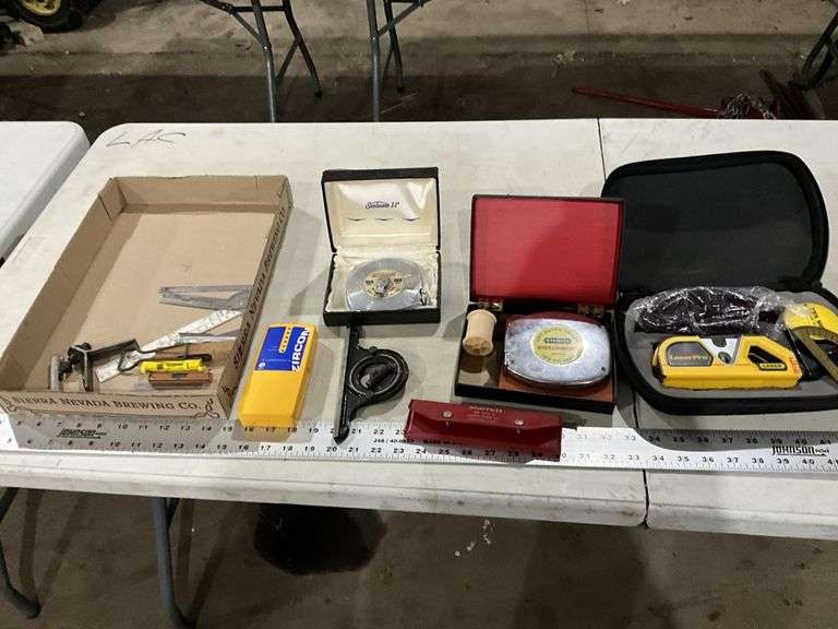 Stud finder, 100' foot tape measures, etc