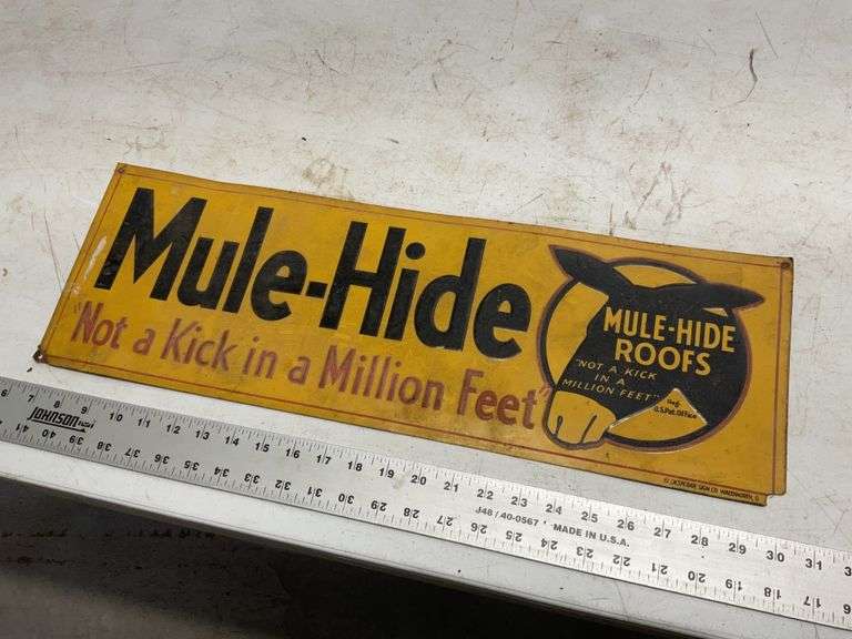 Mule Hide Roofs metal embossed sign - Legacy Auction Company