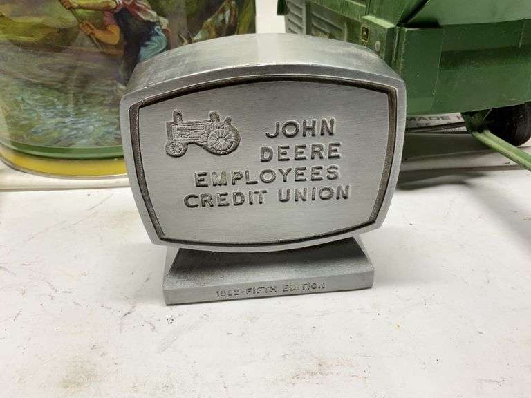 John Deere stickers, tin, credit union bank &