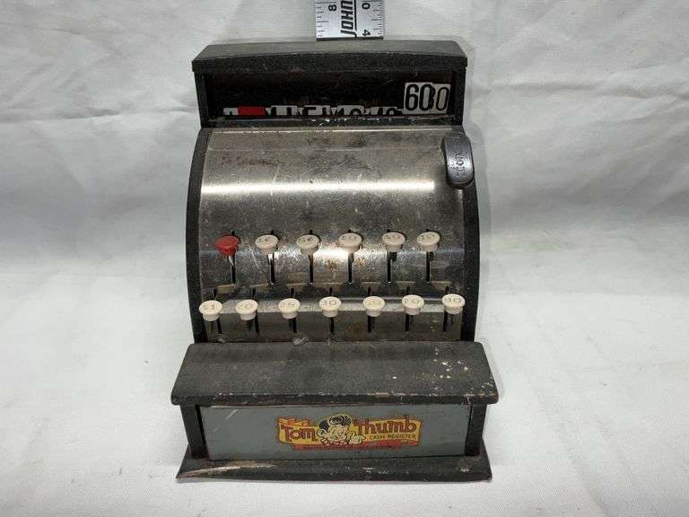 Vintage Tom Thumb cash register toy, plastic