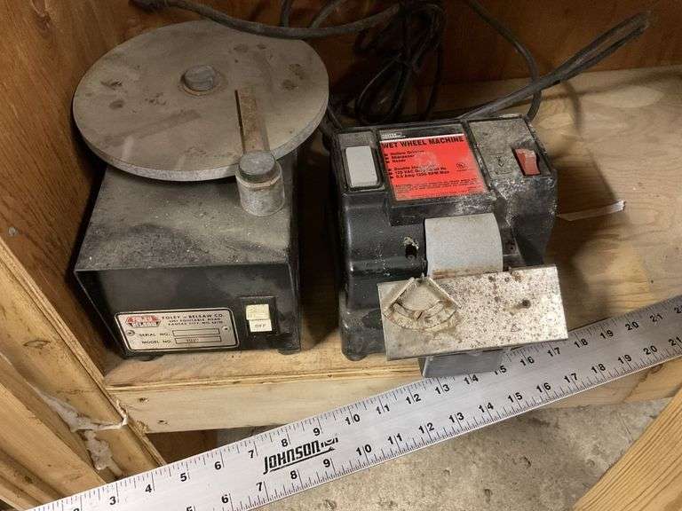 Master mechanic wet wheel machine and Foley saw