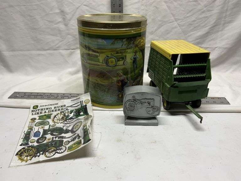 John Deere stickers, tin, credit union bank &