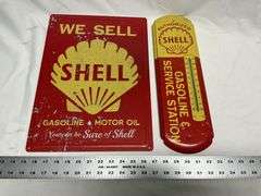 Shell Motor Oil sign and thermometer