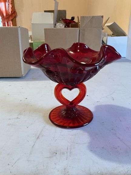 Fenton ruby red glass compote