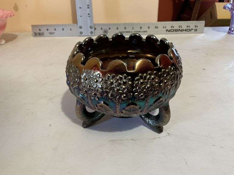 Fenton orange tree 3 footed bowl