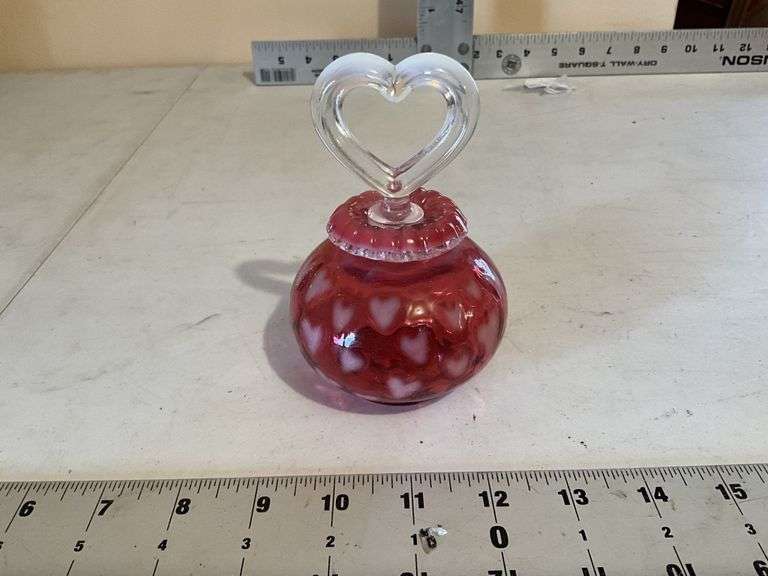 Fenton cranberry heart perfume bottle