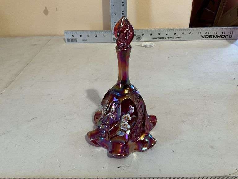 Fenton hand painted carnival glass bell