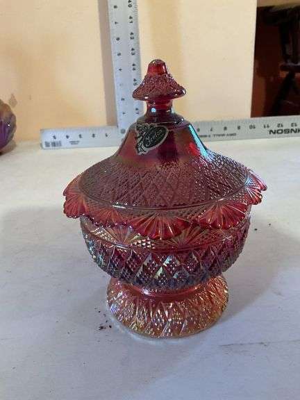 Fenton ruby carnival glass pagoda dish