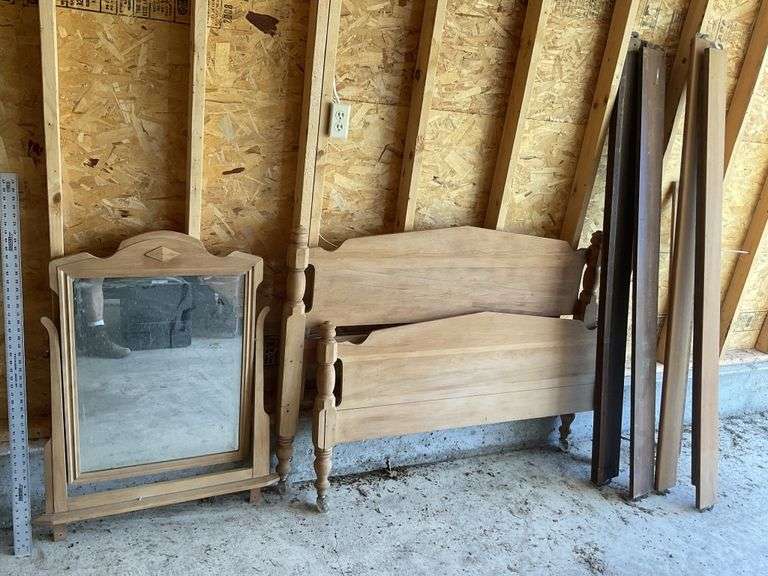 Antique full bed frame with mirror and extra