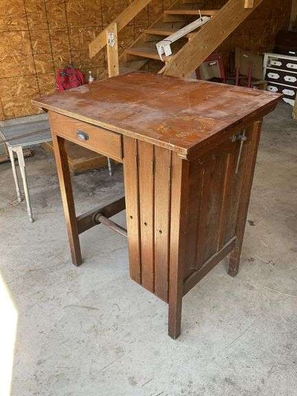Oak school desk 42” x 36” x 28”