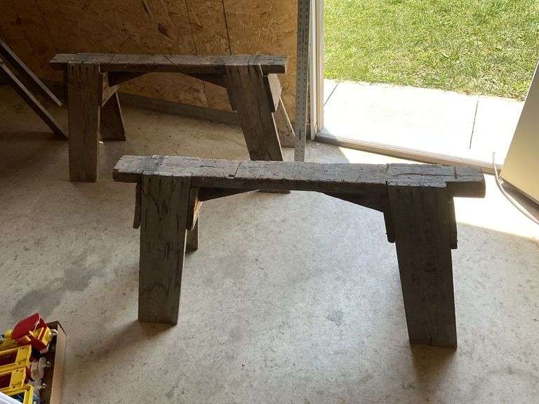 2- wooden sawhorses