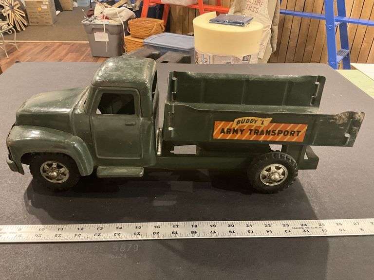 Buddy L army transport truck, approx 20" long