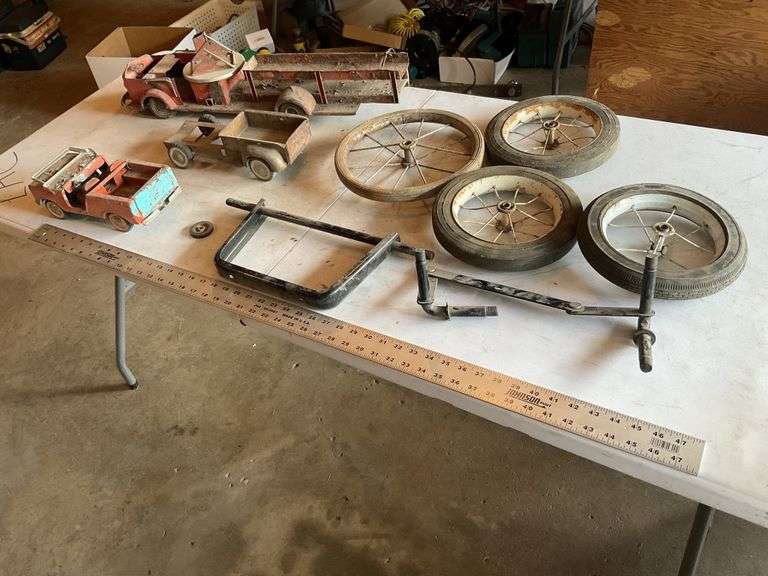 Vintage toys, coaster wagon, parts, etc.
