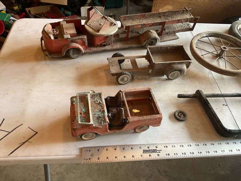Vintage toys, coaster wagon, parts, etc.