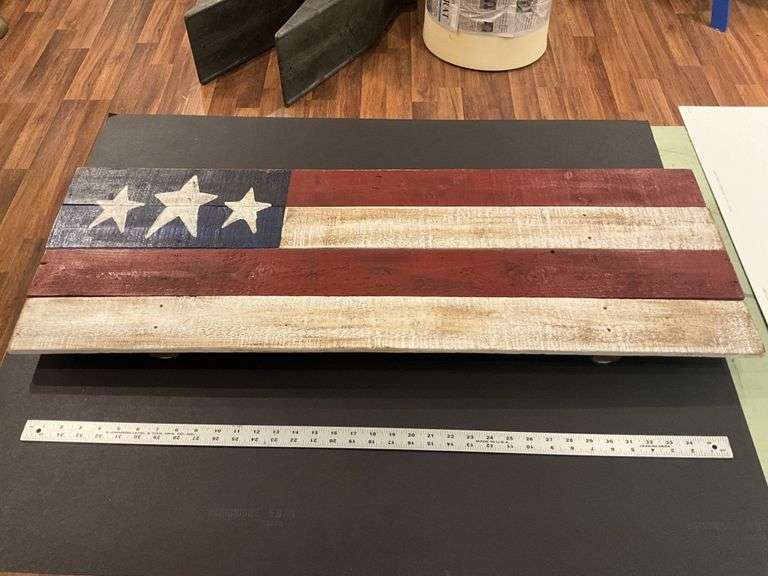 Wooden flag wall hanging approx 14 x 38