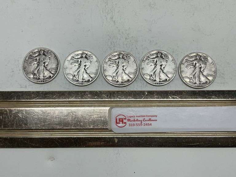 5- Walking Liberty half dollars