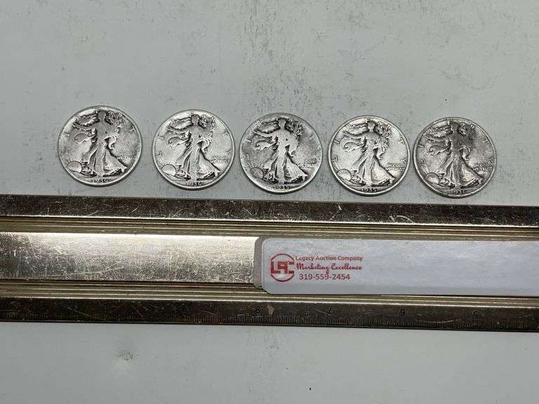 5- Walking Liberty half dollars
