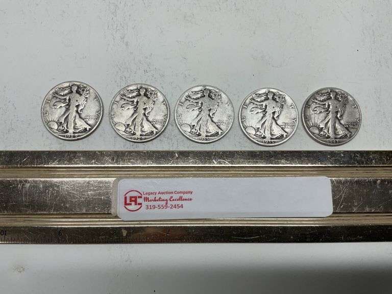 5- Walking Liberty half dollars