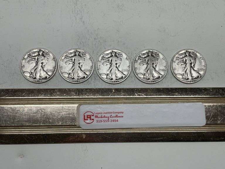 5- Walking Liberty half dollars