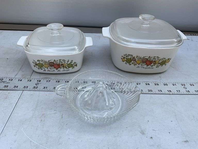 Corning Ware and glass juicer