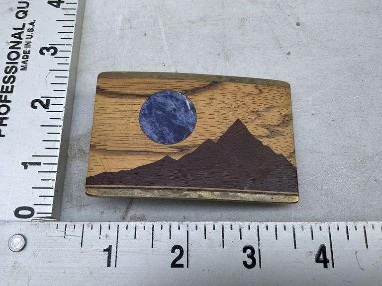 Kenneth Reid turquoise, wood and metal inlaid