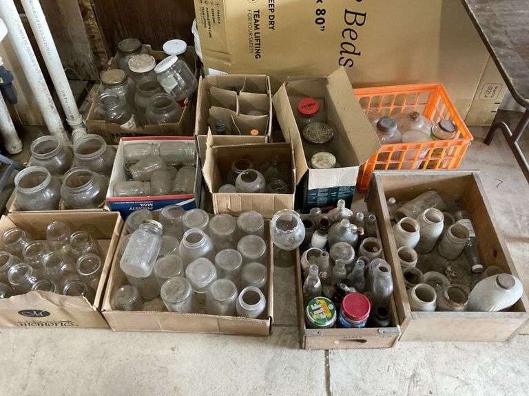 Assorted jars, canning jars and bottles