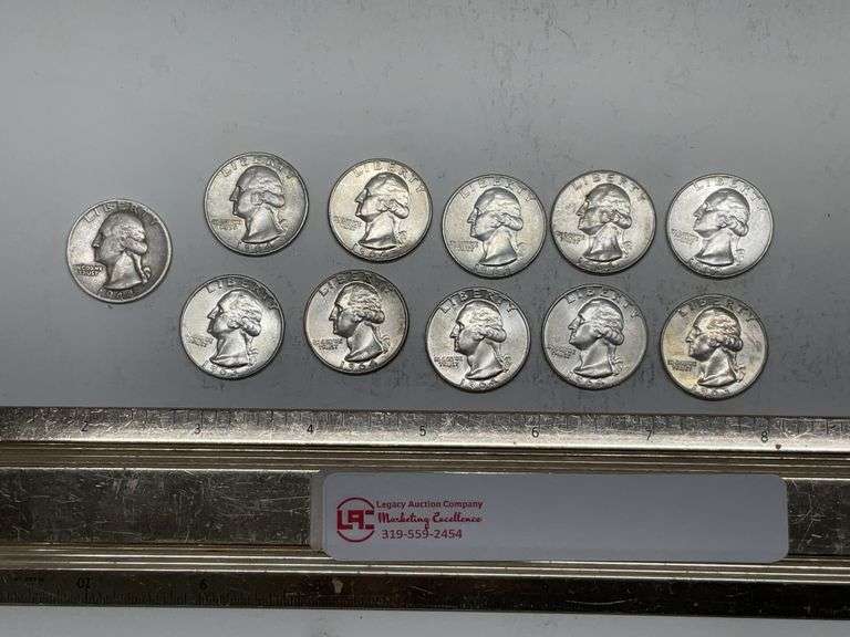 11- Washington silver quarters