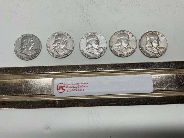 5- Franklin half dollars from the 50s