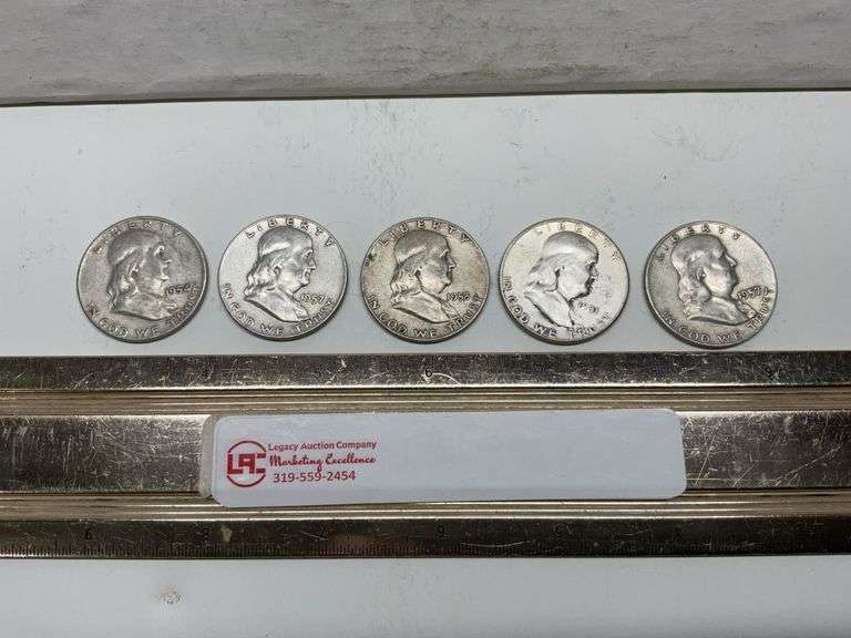 5- Franklin half dollars from the 50s