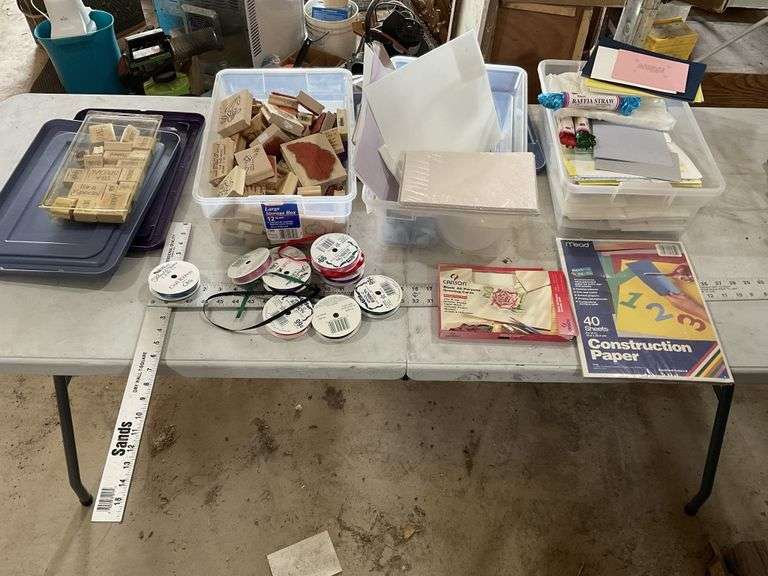 Crafting stamps, construction paper ,ribbon etc.