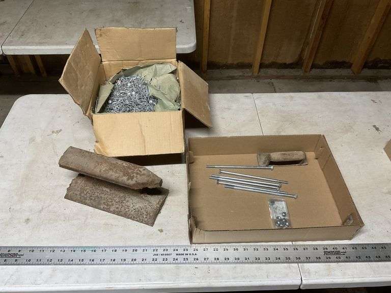 Railroad iron, roofing nails etc.