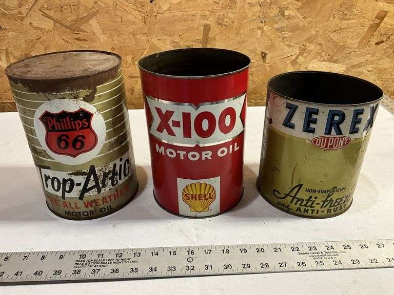 Philip 66 and Shell motor oil cans also Dupont