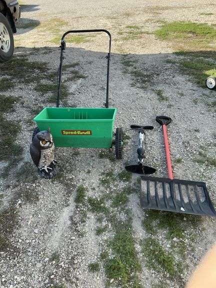 Spreader, air pump, shovel and owl decoy