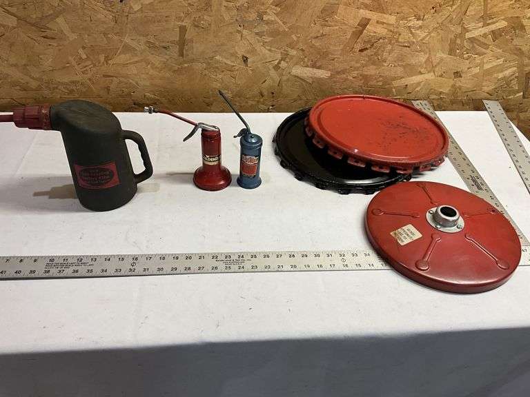 Grease bucket, lids, oil cans and battery filler