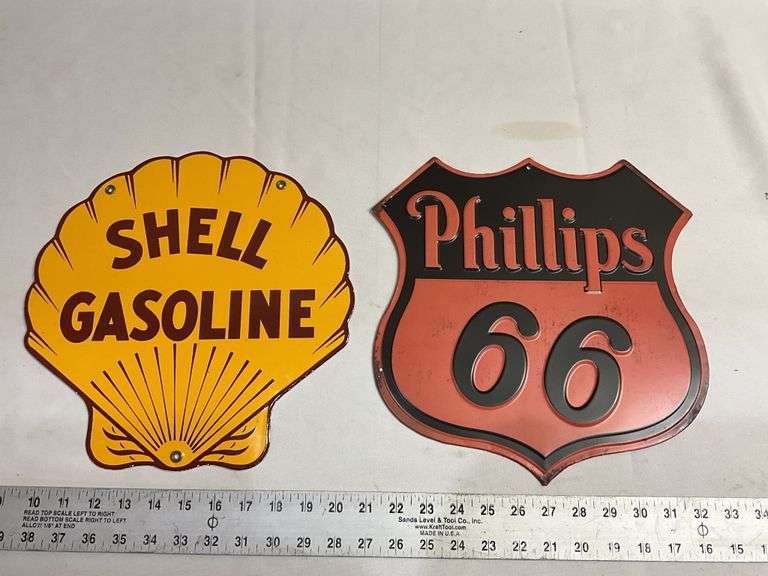 Phillips 66 and Shell gasoline signs