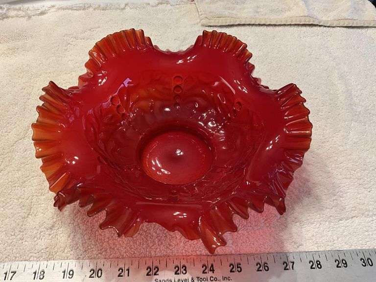 Fenton Ruby Red Bowl Ruffle Fenton ruby red hobnail ruffled bowl - Legacy Auction Company