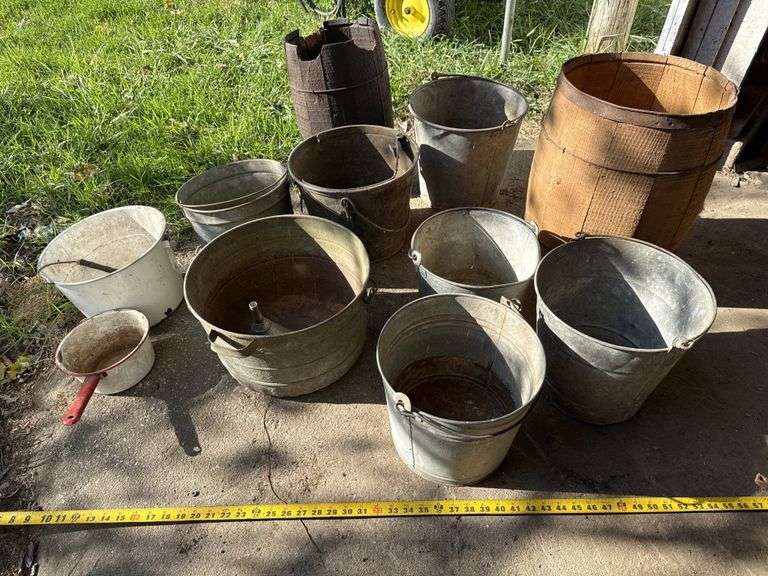 Galvanized buckets and nail kegs