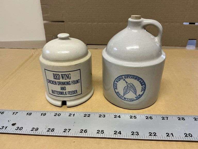 Red Wing chicken drinking fount and jug bank