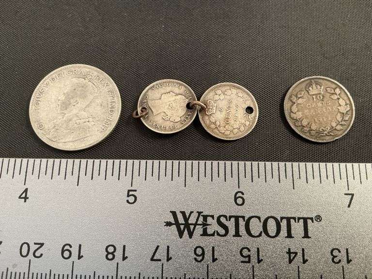 1899, 1900 5 cents, 1913 10 cents & 1934 25 cents