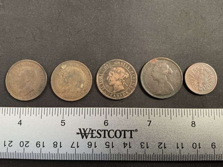 1874 German 2 pfennig, 1896 Canada large cent, GB