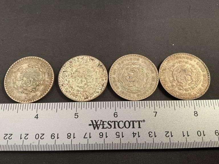 (4) Mexico one Peso silver coins
