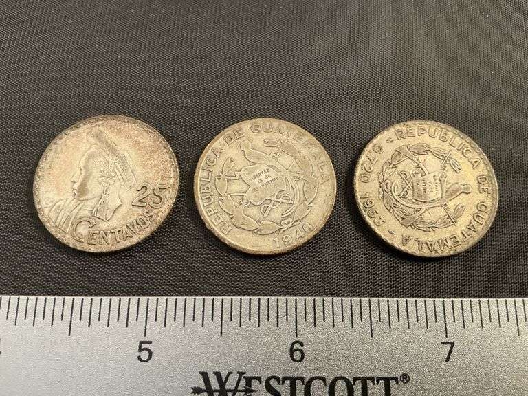1946 Guatemala 1/4 silver quetzal & (2) 1963